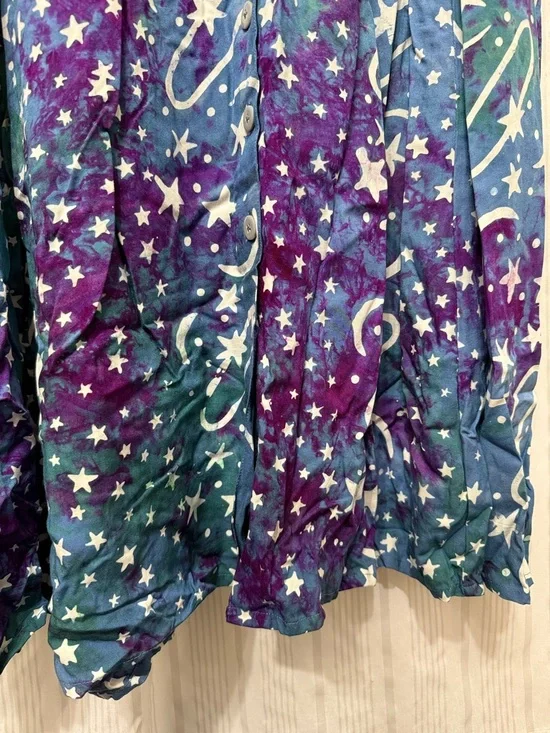 VINTAGE💥 Trade Wind Rayon Long Sleeve Maxi Button Celestial Dress - Picture 5 of 8